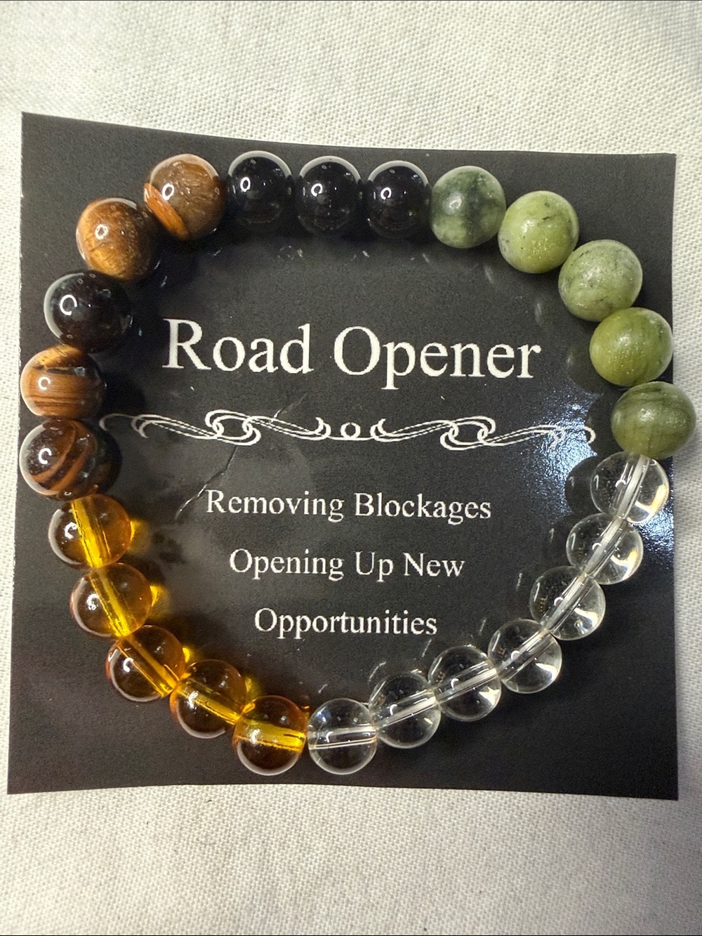 Road Opener Multicolor Beaded Bracelet - Green, Amber, Black & Clear